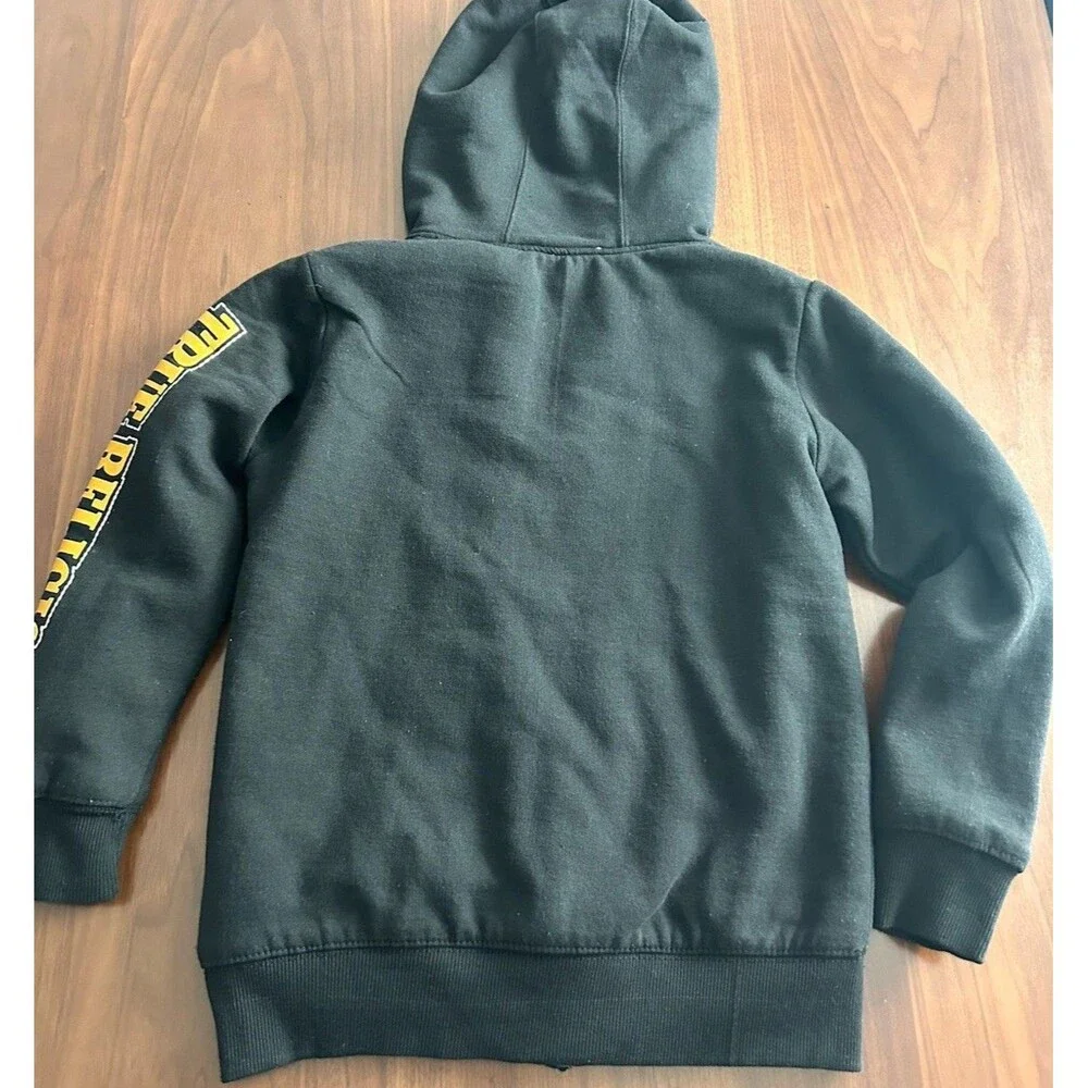 True Religion Unisex Kids Black Full Zip Sherpa Fleece Hoodie Logo 12-13Y
